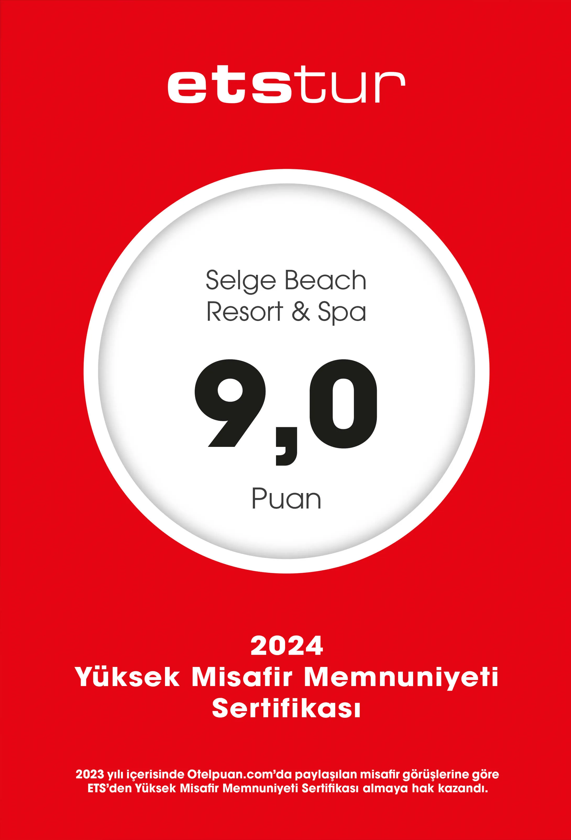 Etstur 2024 High Guest Satisfaction Certificate